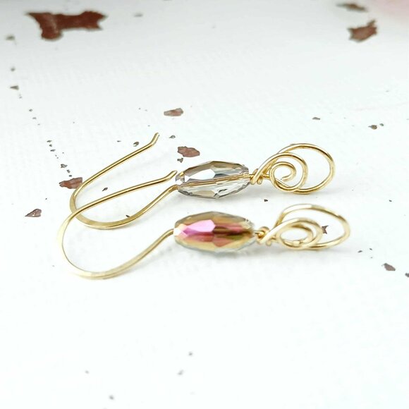 Boho Chic Beaded Dangle Earrings, Faceted Glass Jewelry, Artisan 1.5" - Picture 7 of 7